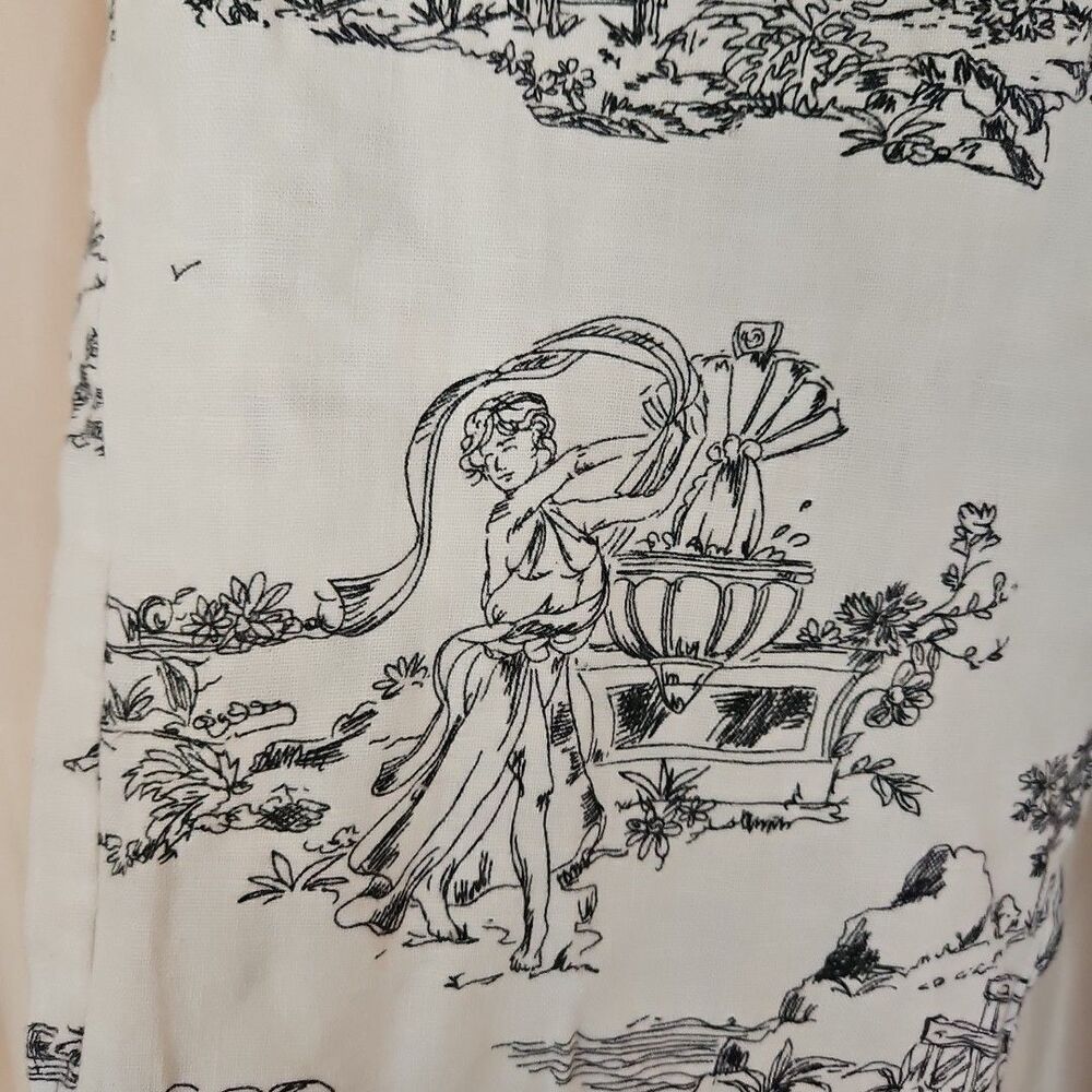 Aegean Toile Scenic Print Cropped Linen Pants Women's XS Breathable Quiet Luxury - Picture 3 of 7